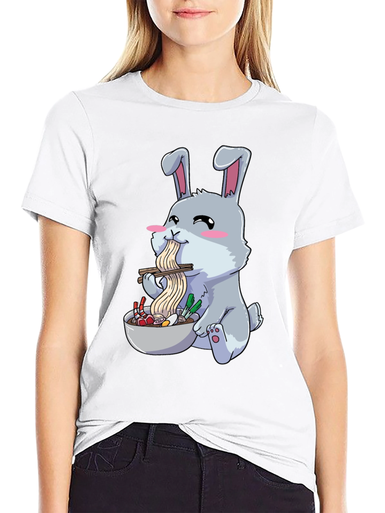 Rabbit Eating Ramen Funny T-Shirt