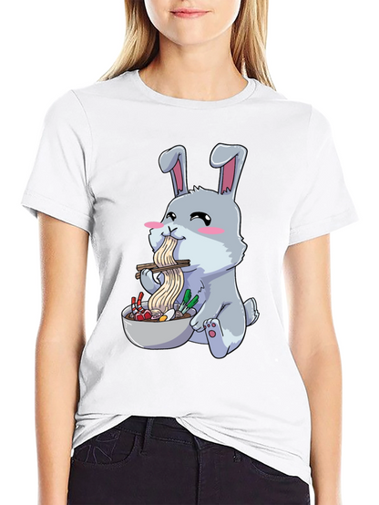 Rabbit Eating Ramen Funny T-Shirt