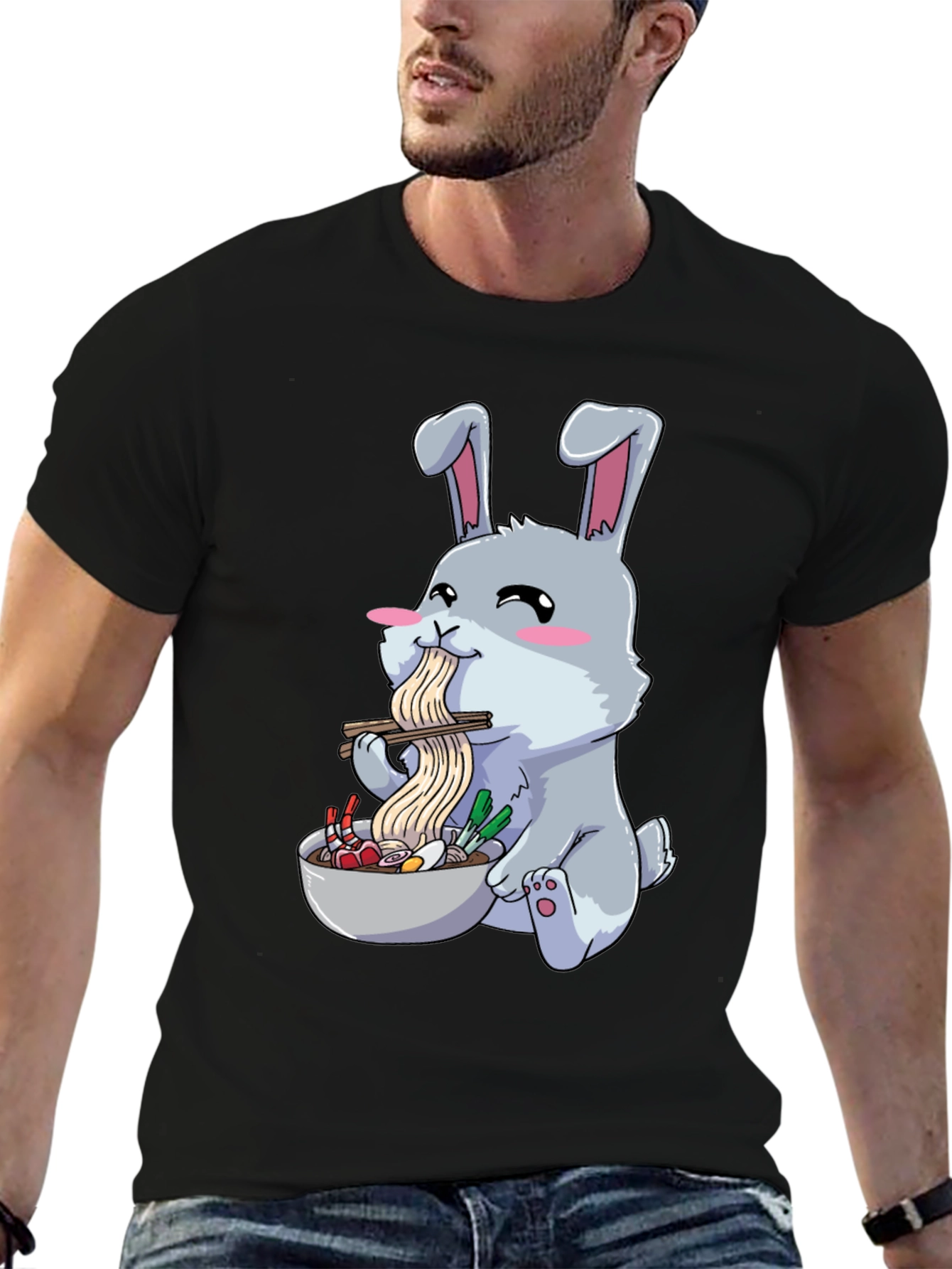 Rabbit Eating Ramen Funny T-Shirt
