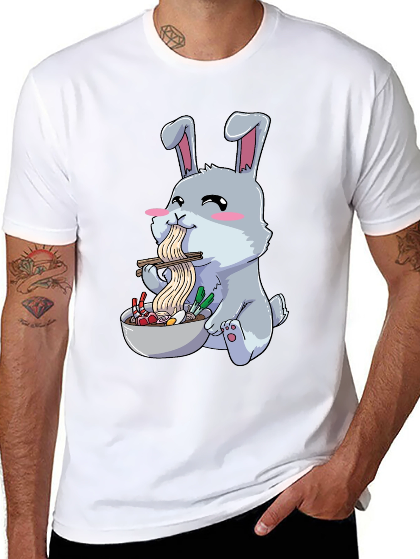 Rabbit Eating Ramen Funny T-Shirt