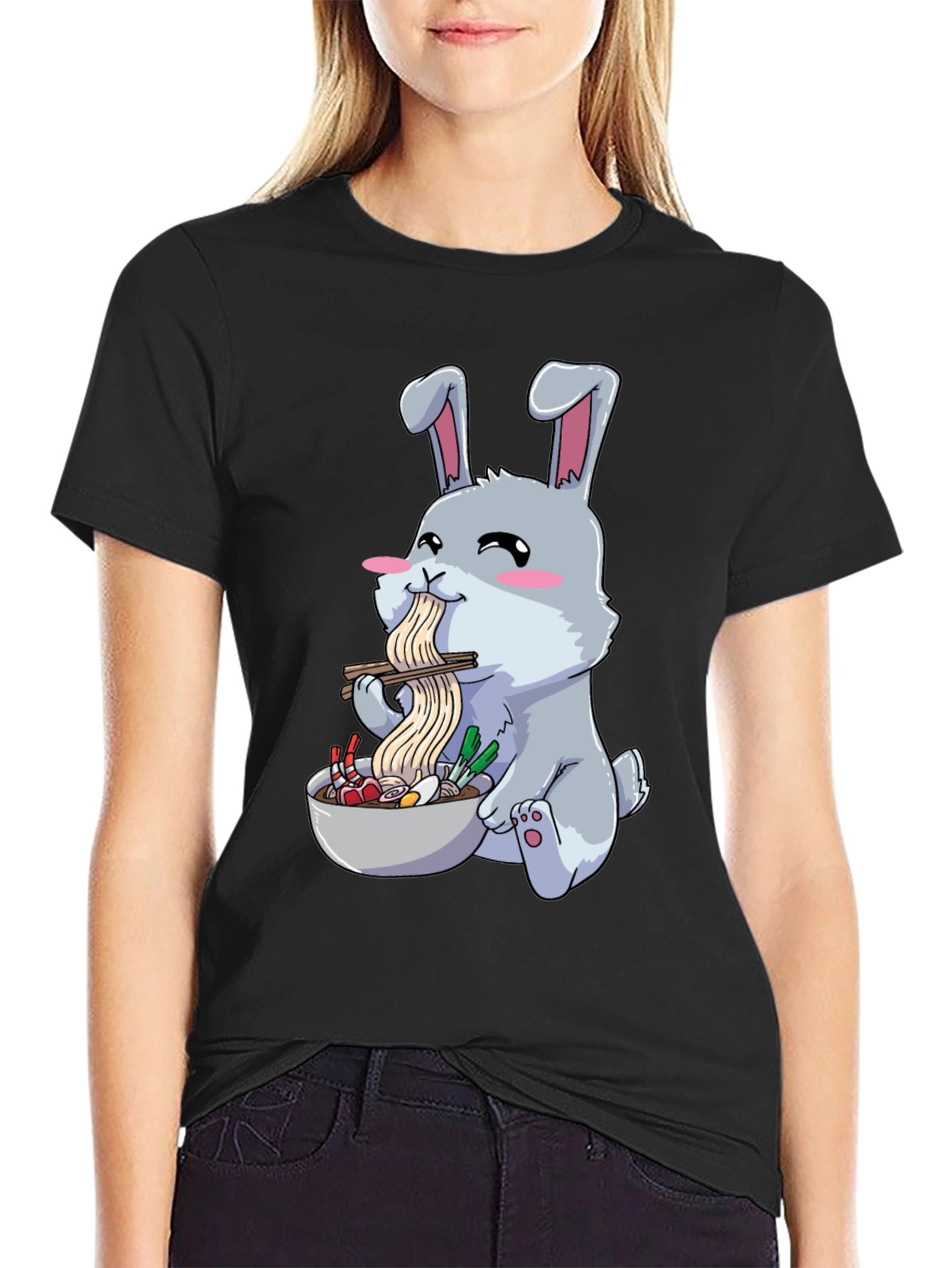 Rabbit Eating Ramen Funny T-Shirt