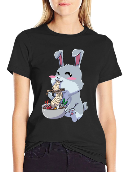 Rabbit Eating Ramen Funny T-Shirt