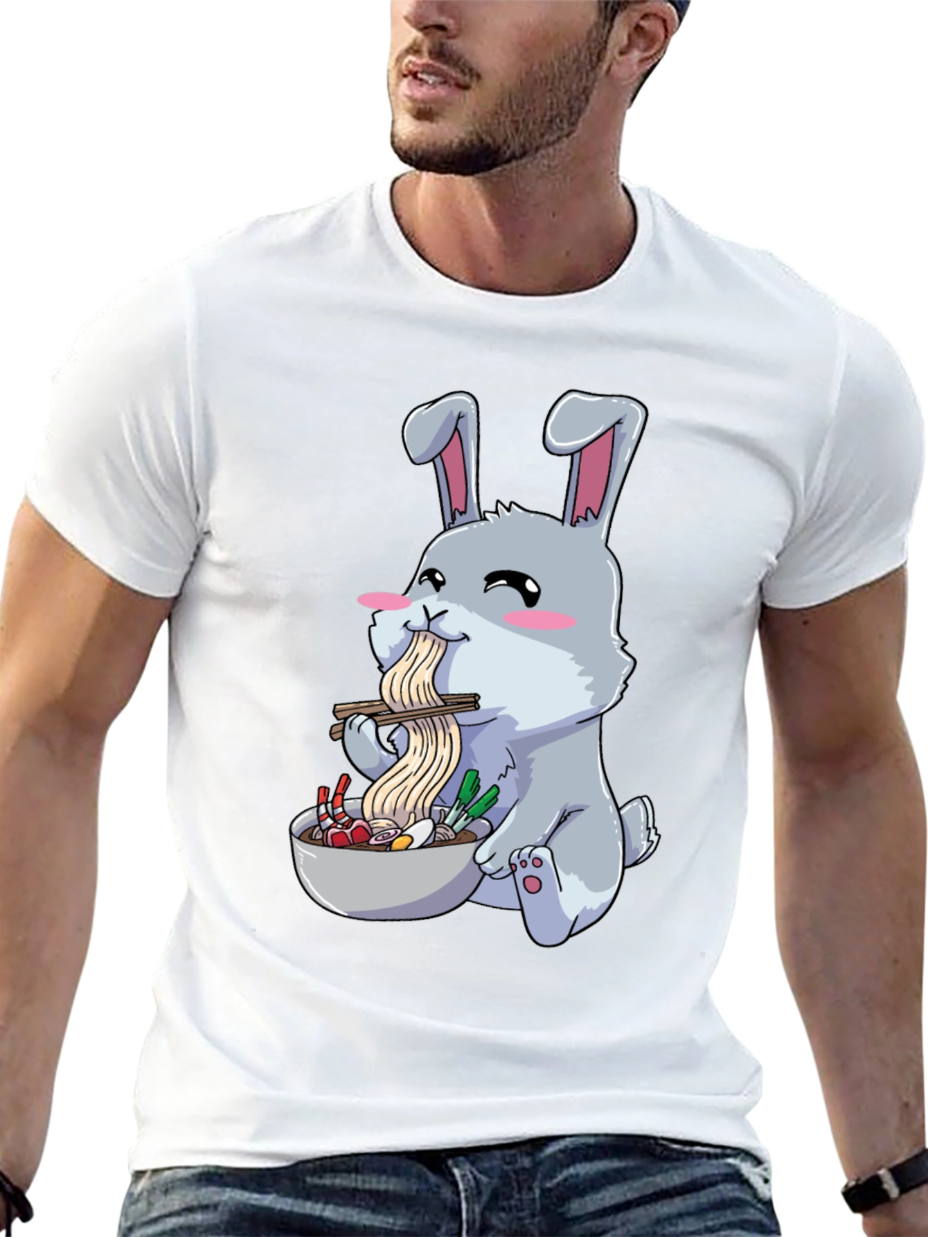 Rabbit Eating Ramen Funny T-Shirt
