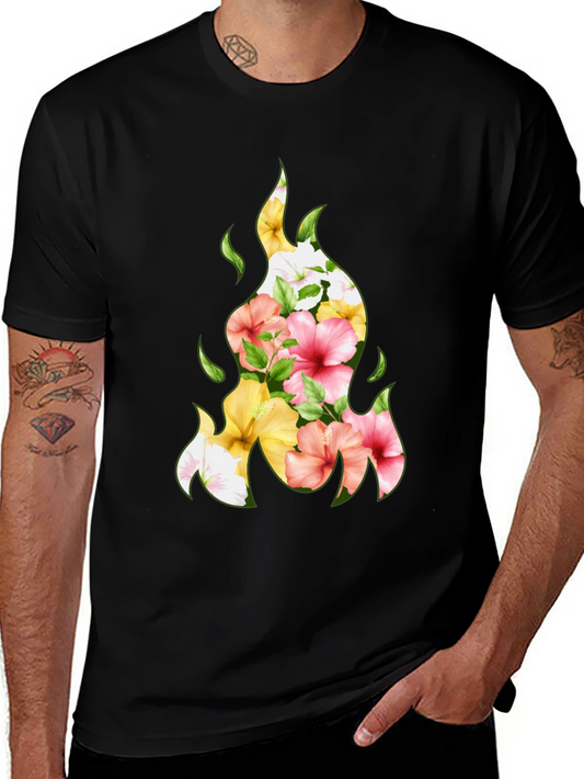 Floral Fire Graphic Tee - Stylish Black T-Shirt