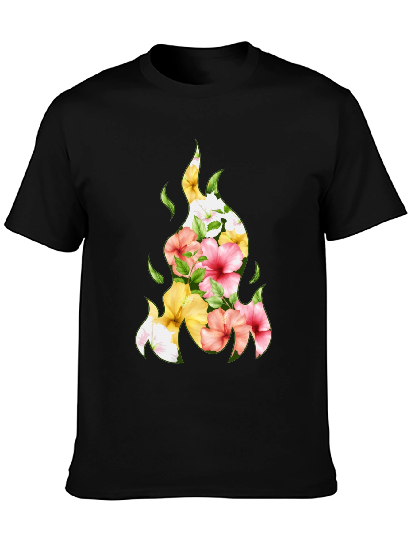 Floral Fire Graphic Tee - Stylish Black T-Shirt