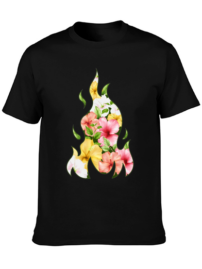 Floral Fire Graphic Tee - Stylish Black T-Shirt