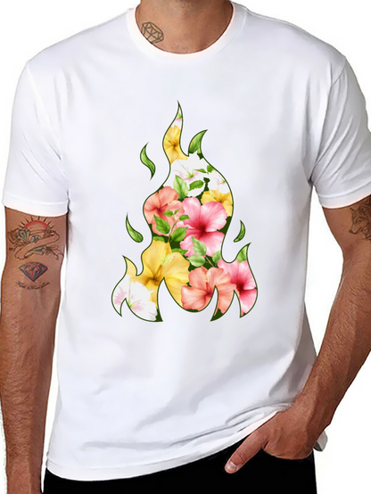 Floral Fire Graphic Tee - Stylish Black T-Shirt