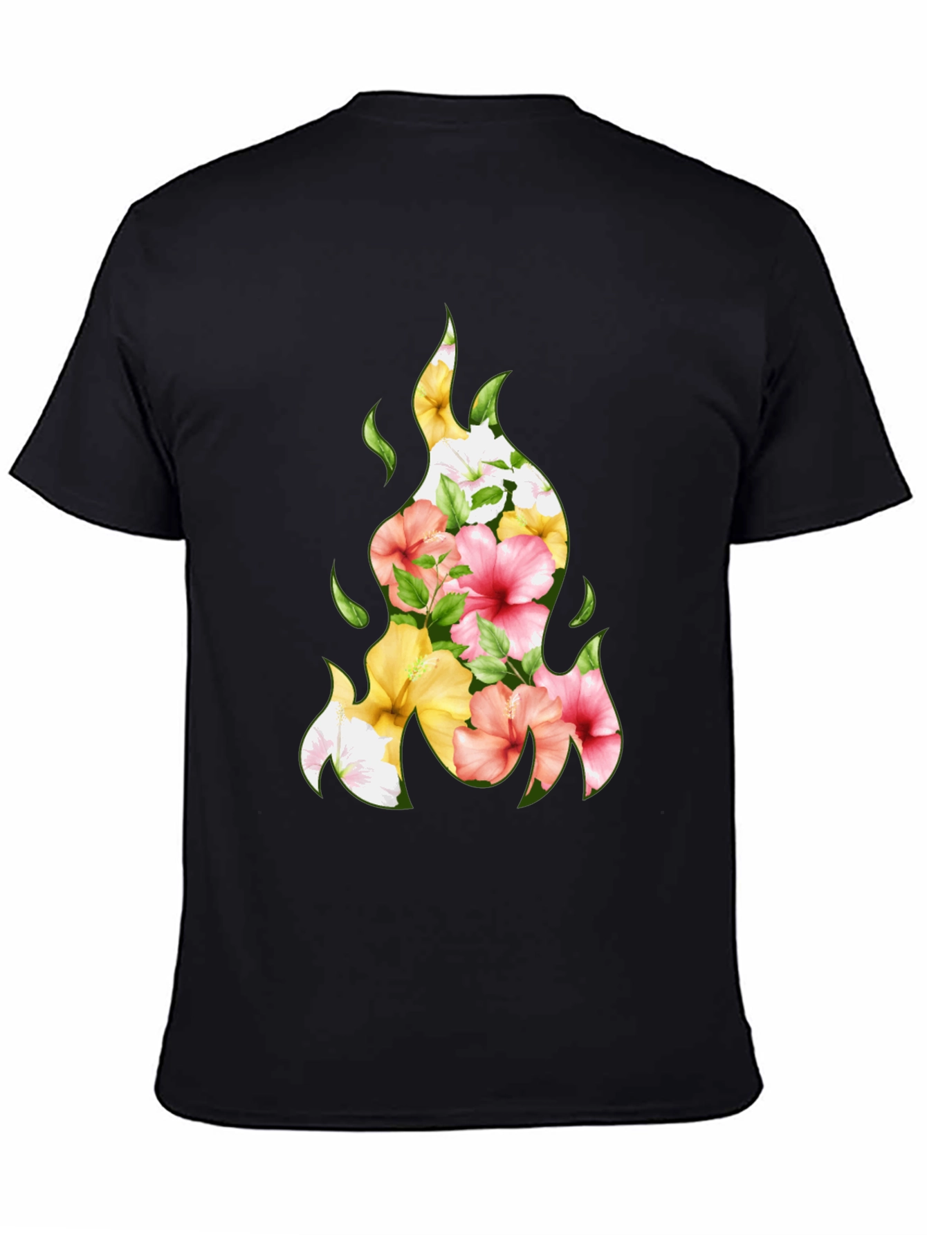 Floral Fire Graphic Tee - Stylish Black T-Shirt