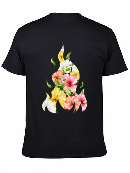 Floral Fire Graphic Tee - Stylish Black T-Shirt