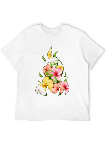 Floral Fire Graphic Tee - Stylish Black T-Shirt