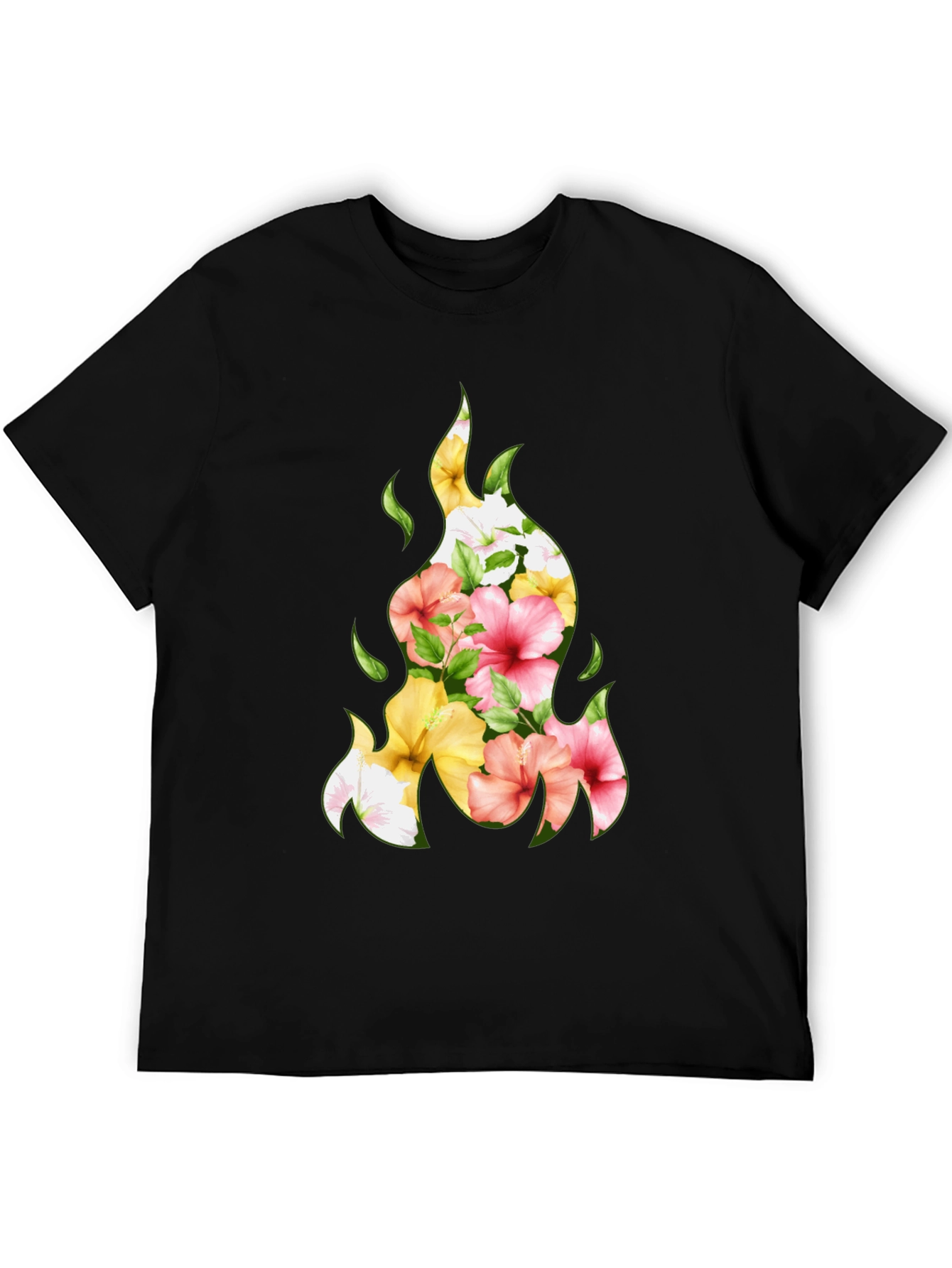 Floral Fire Graphic Tee - Stylish Black T-Shirt