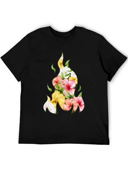 Floral Fire Graphic Tee - Stylish Black T-Shirt