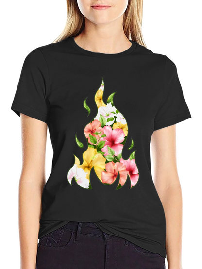 Floral Fire Graphic Tee - Stylish Black T-Shirt