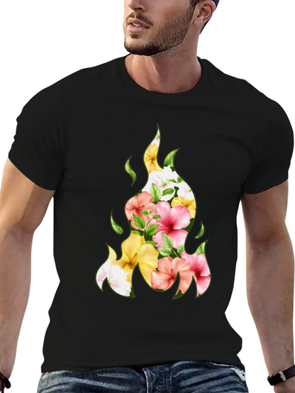Floral Fire Graphic Tee - Stylish Black T-Shirt