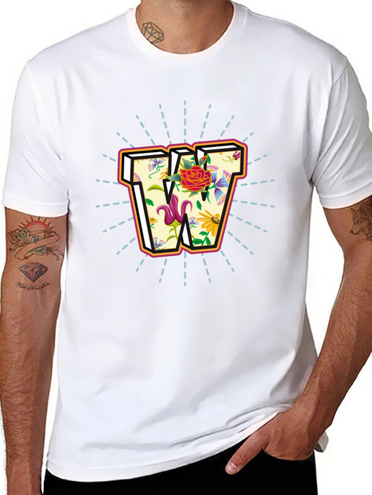 Floral Letter W Graphic Tee - Stylish Mens T-Shirt