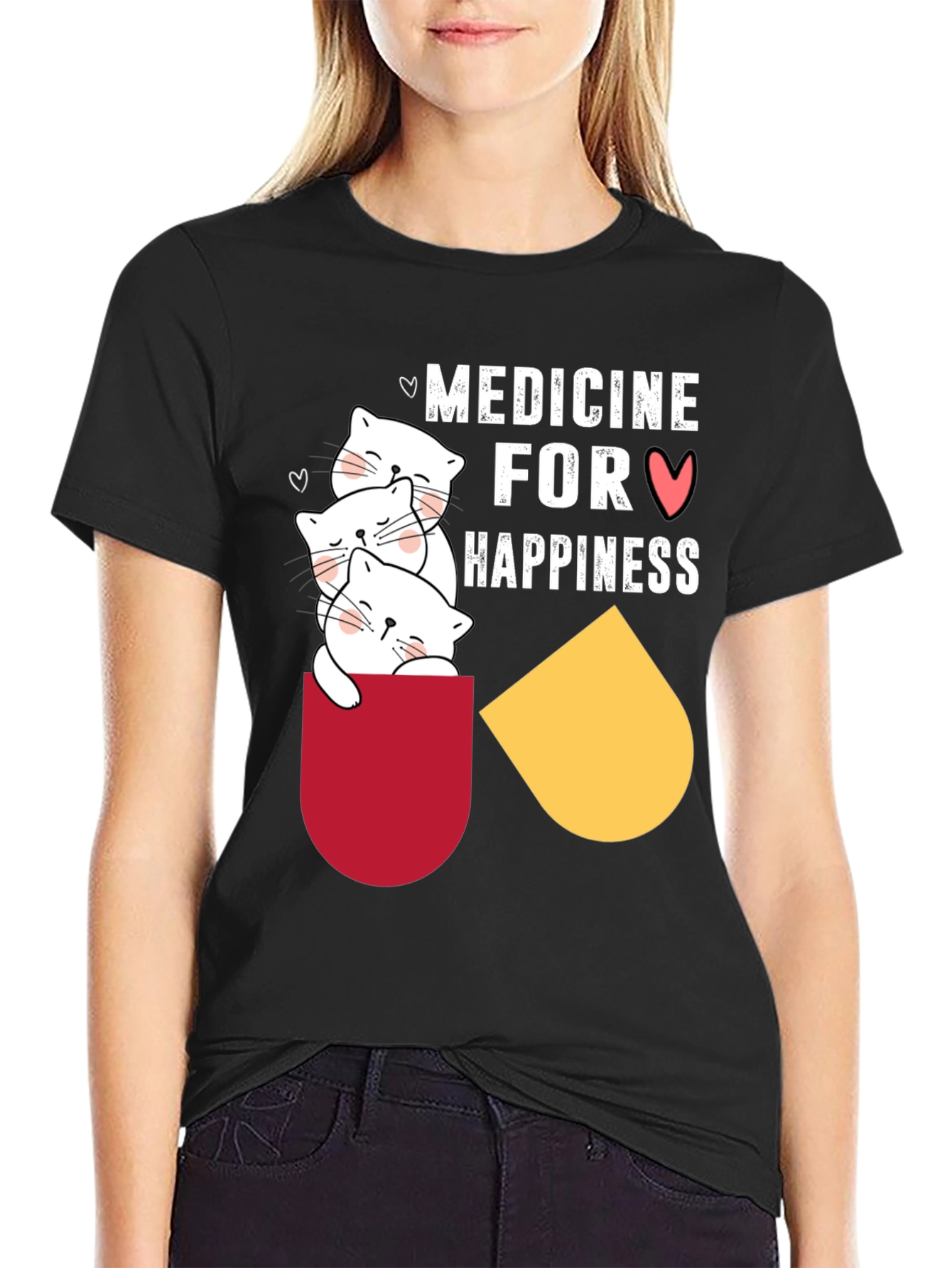 Medicine for Happiness T-Shirt Cute Cats