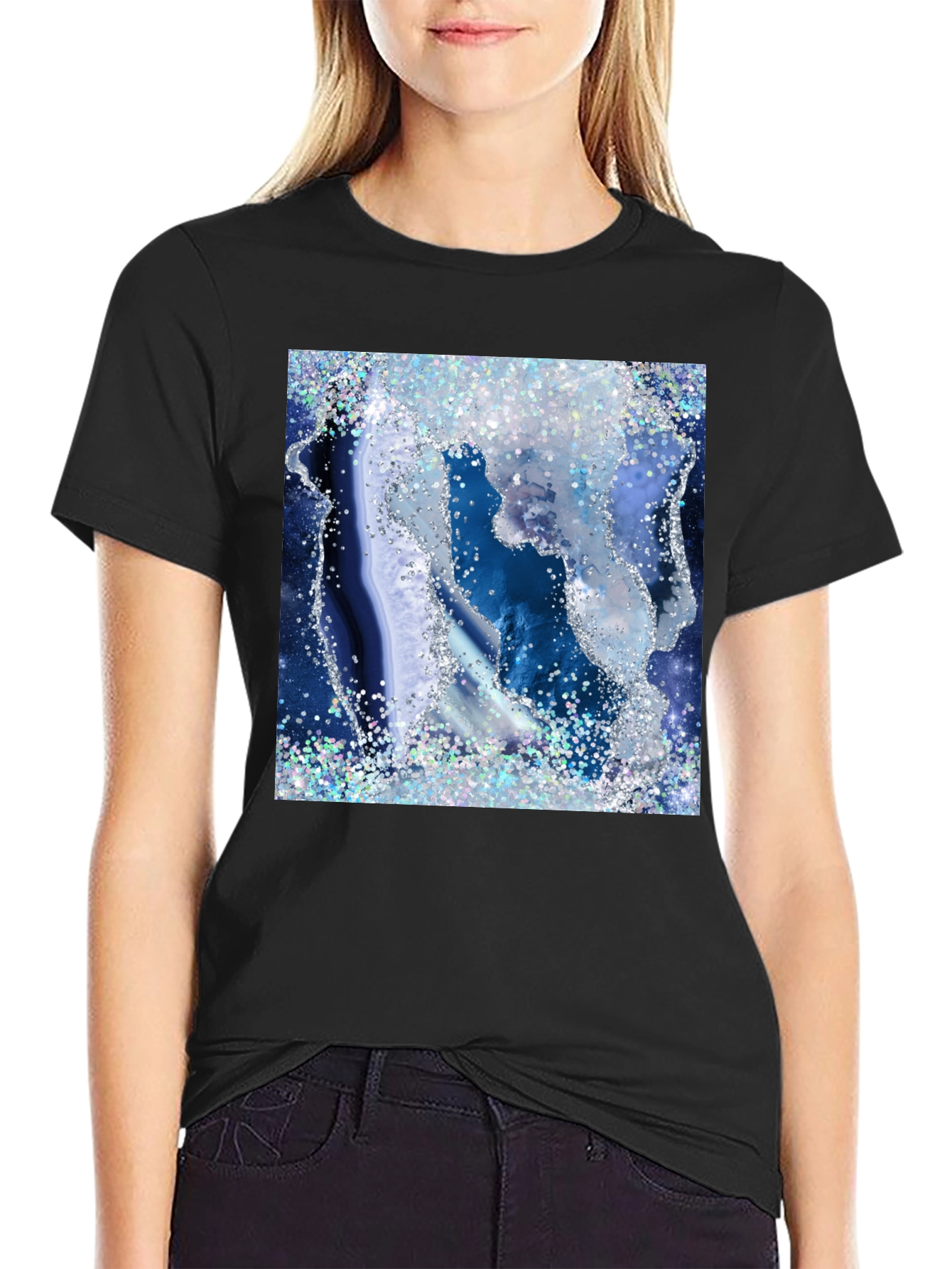 Blue Geode Glitter Graphic Tee