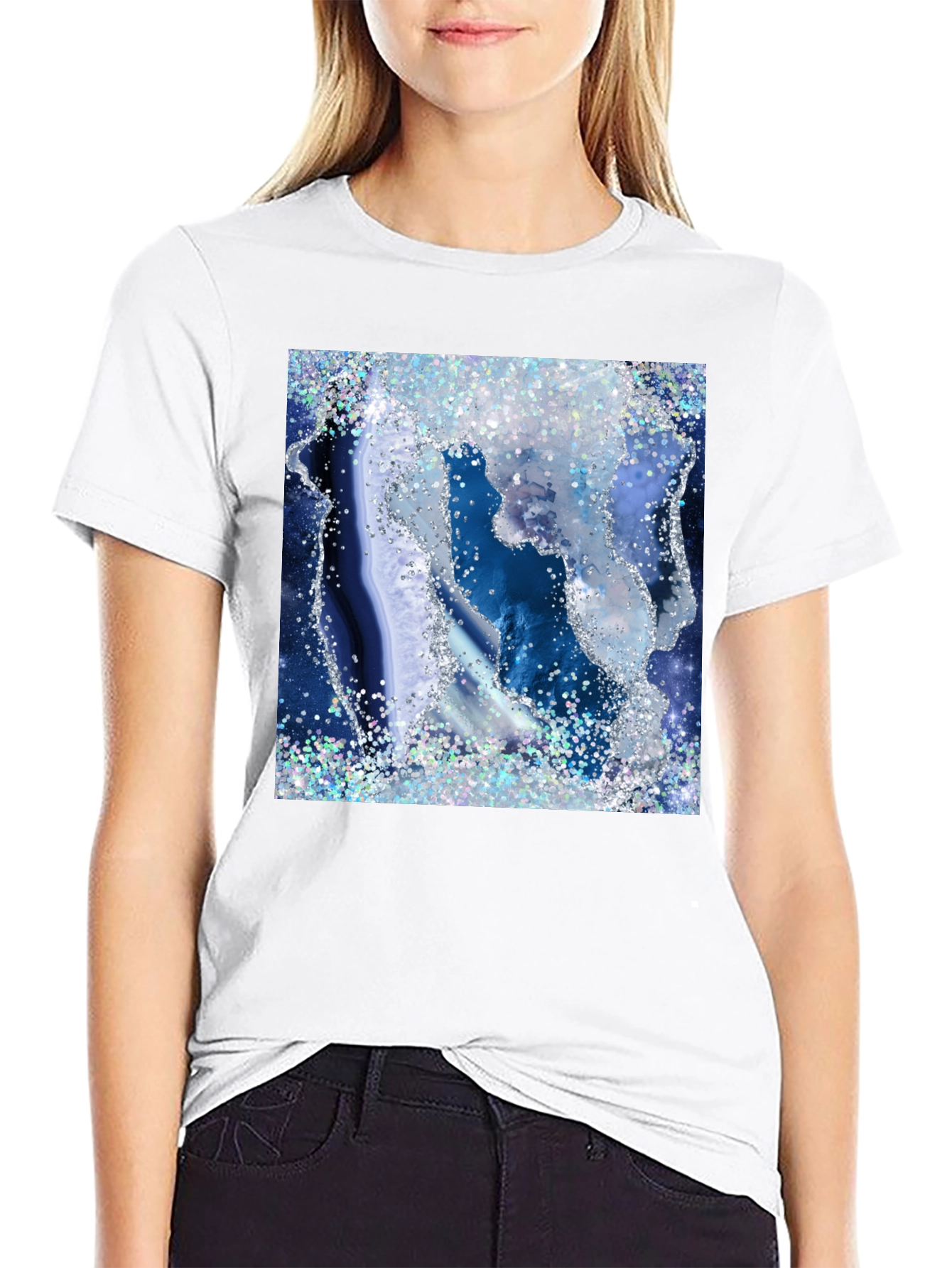 Blue Geode Glitter Graphic Tee