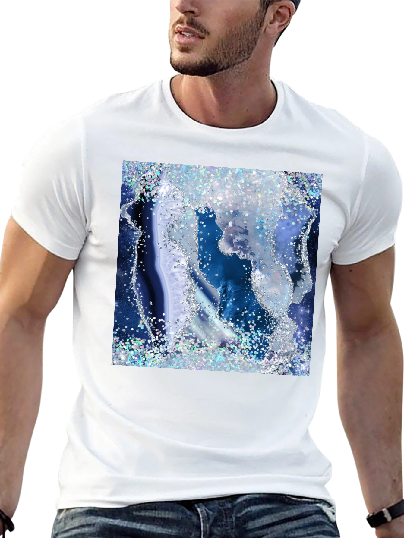 Blue Geode Glitter Graphic Tee