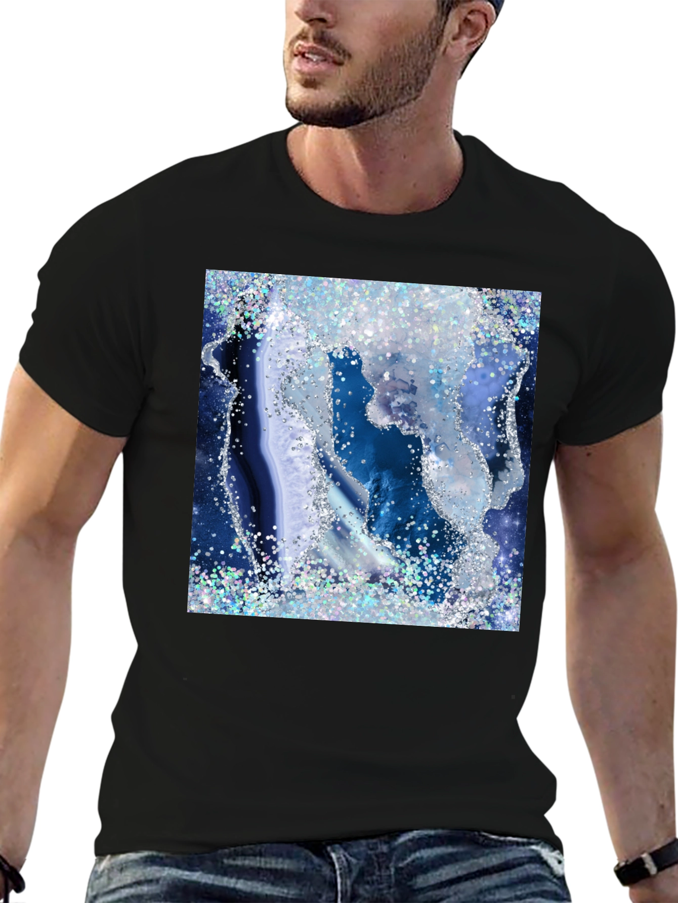 Blue Geode Glitter Graphic Tee