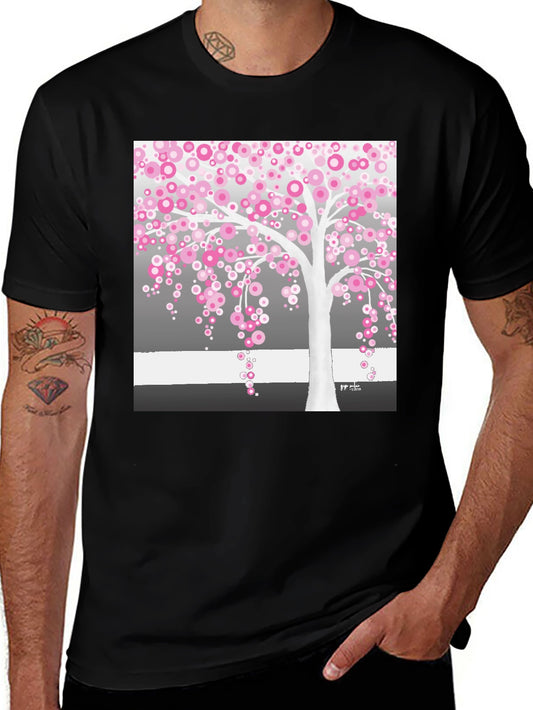 Pink Blossom Tree Black T-Shirt
