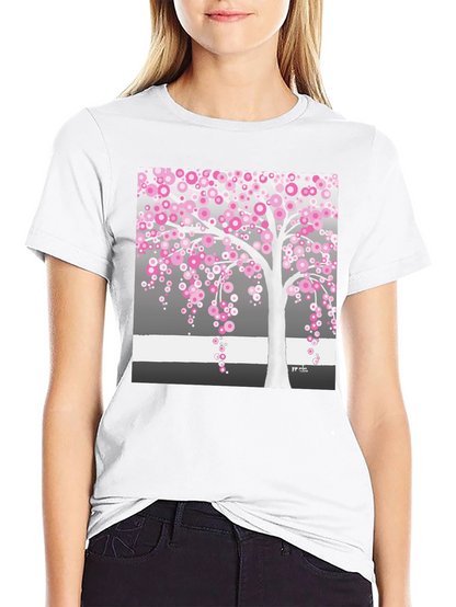 Pink Blossom Tree Black T-Shirt