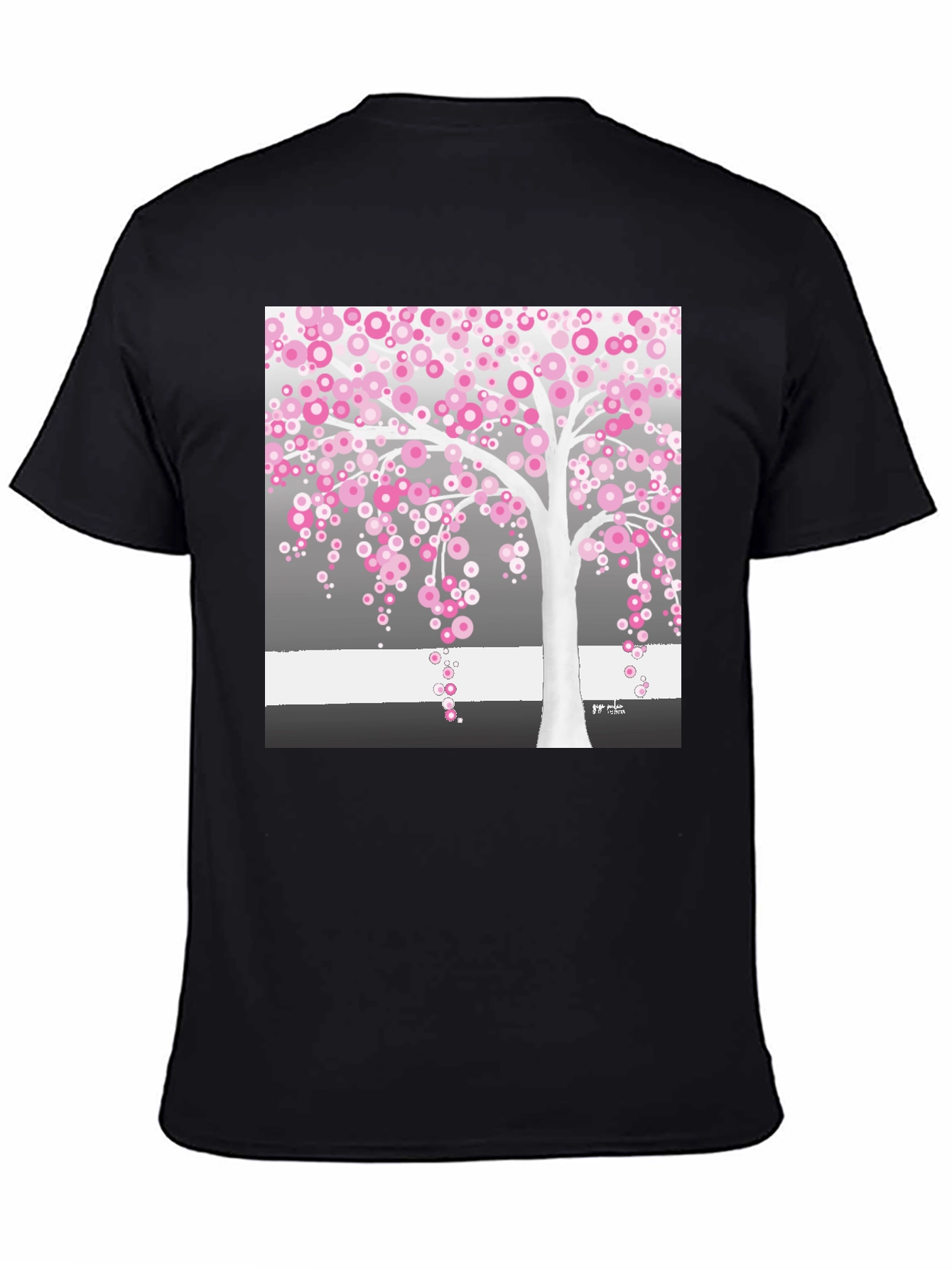Pink Blossom Tree Black T-Shirt