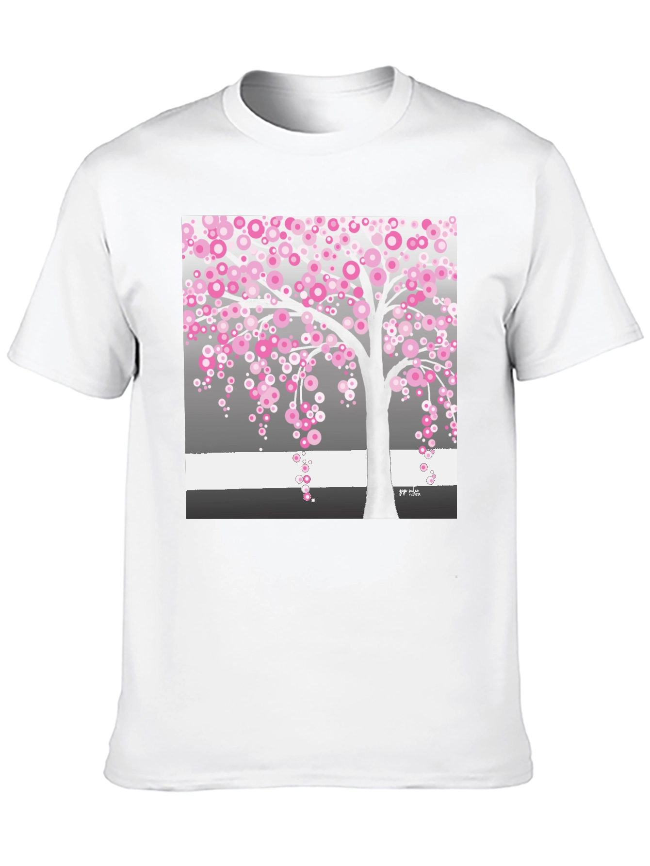 Pink Blossom Tree Black T-Shirt