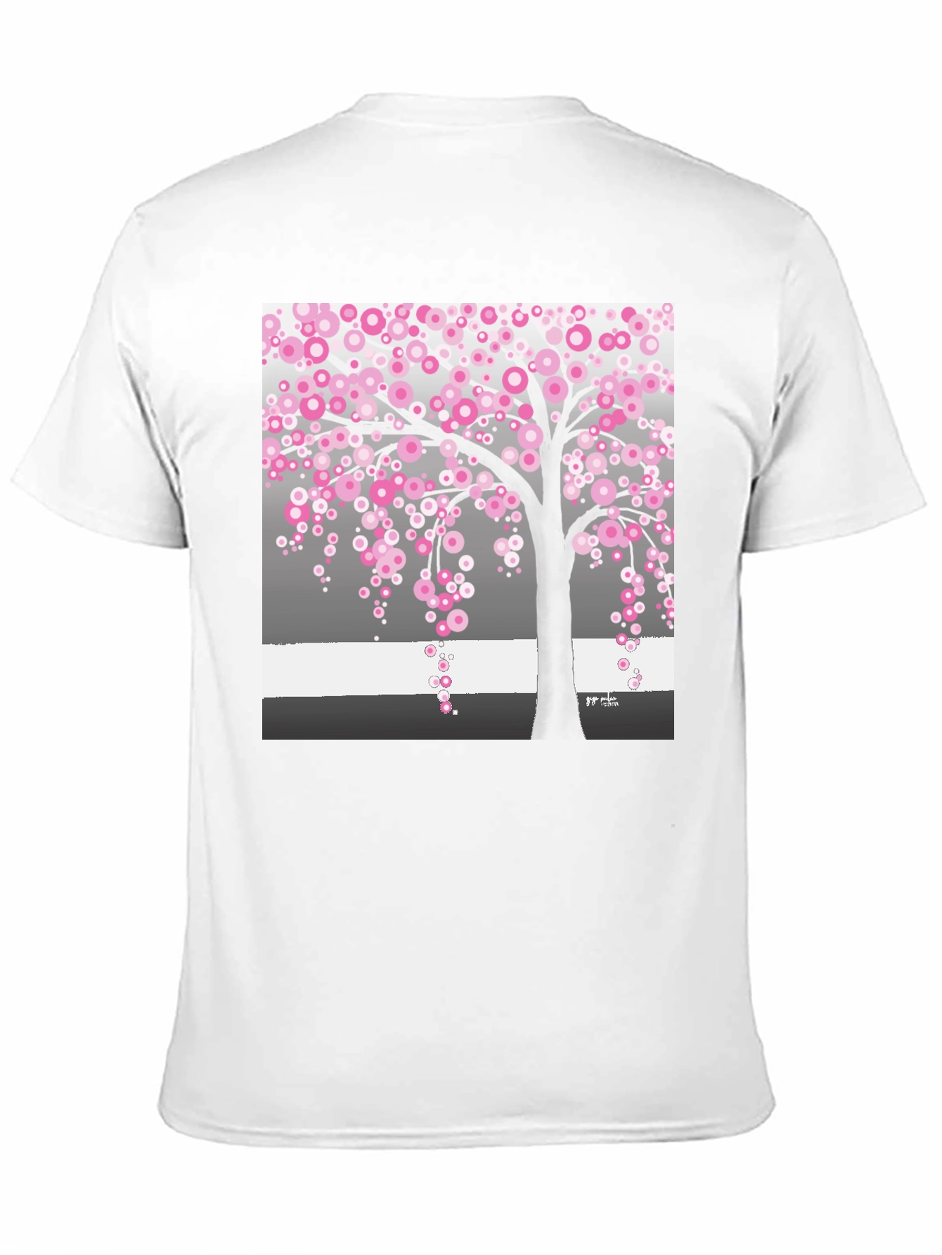 Pink Blossom Tree Black T-Shirt