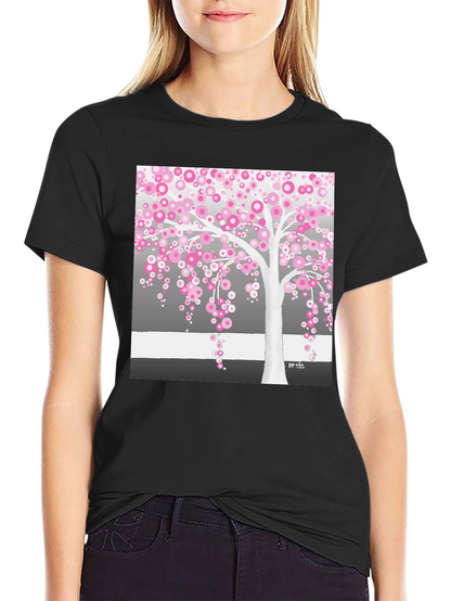 Pink Blossom Tree Black T-Shirt