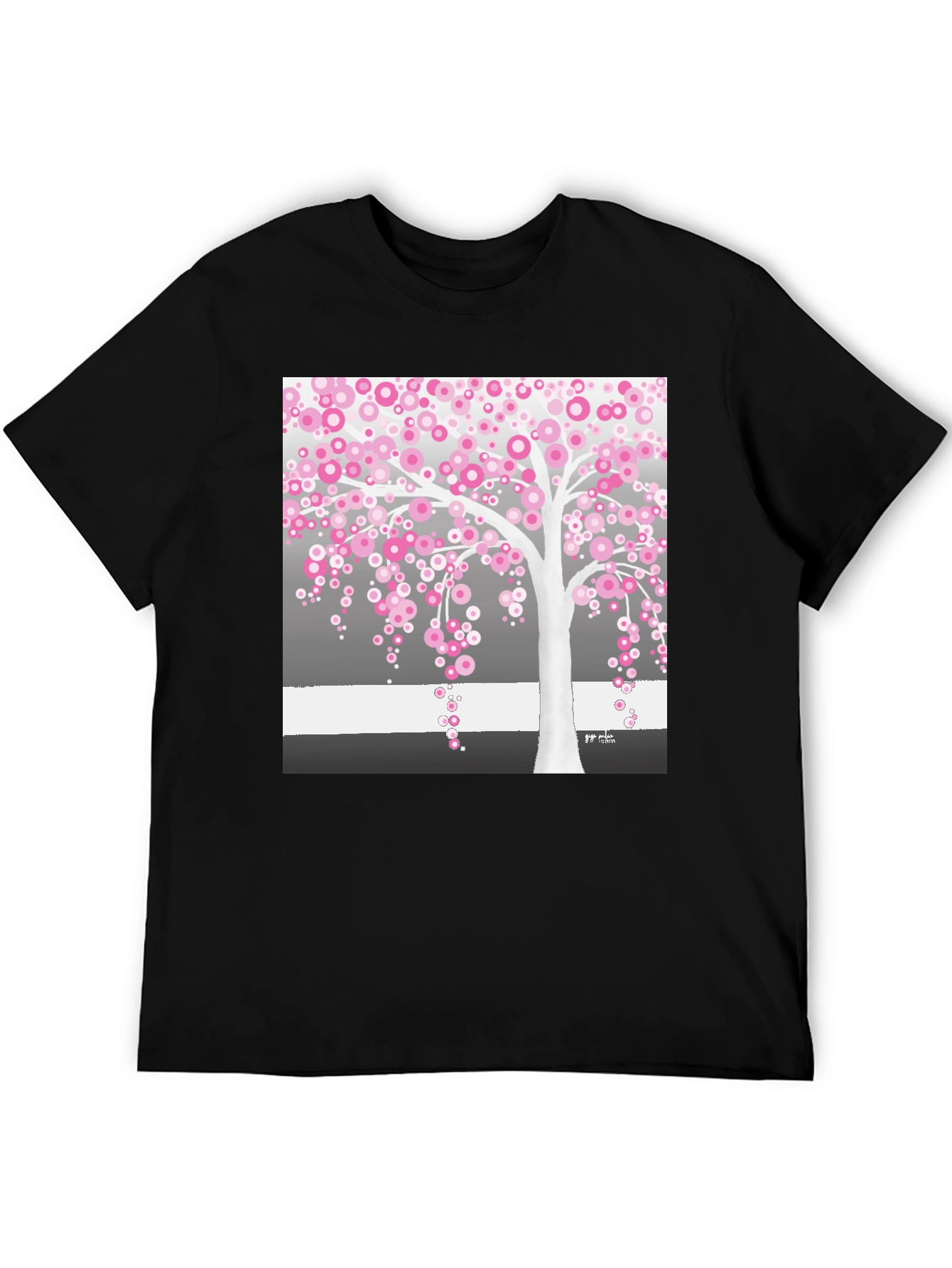 Pink Blossom Tree Black T-Shirt