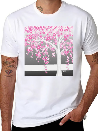 Pink Blossom Tree Black T-Shirt