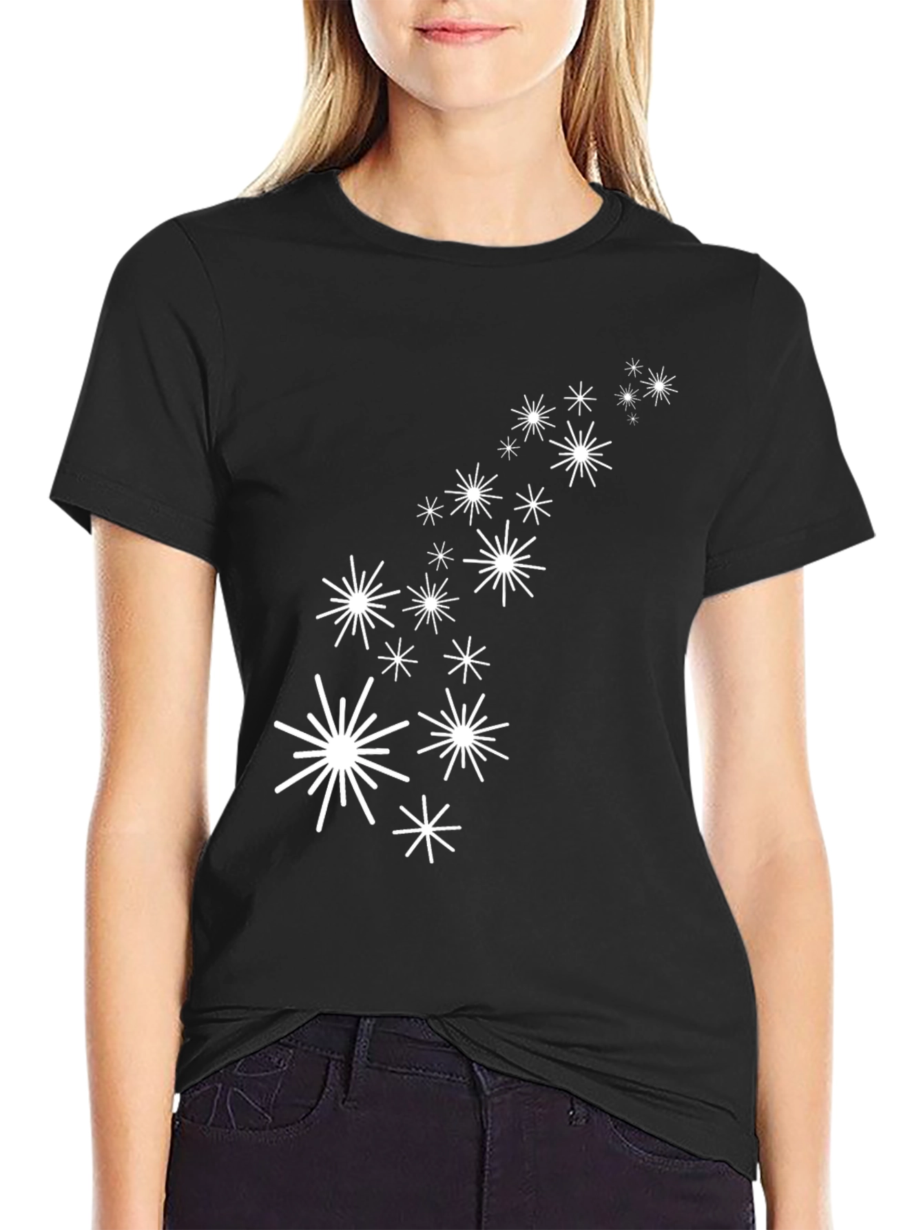 Black Tee with White Star Burst Design