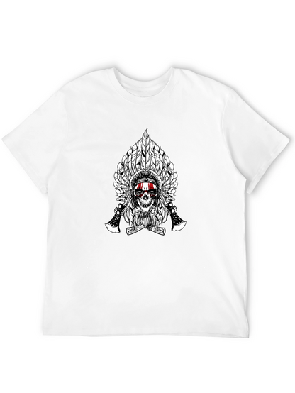Skull & Feathers Graphic Tee - Black Cotton T-Shirt