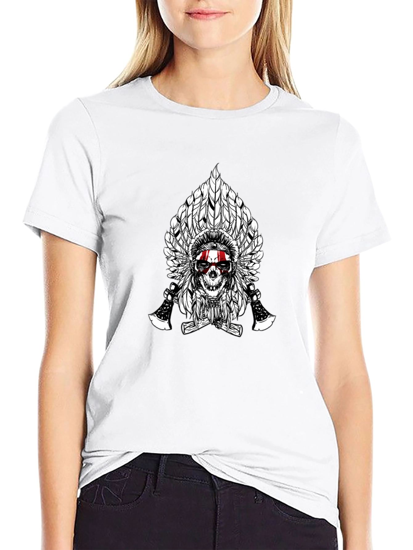 Skull & Feathers Graphic Tee - Black Cotton T-Shirt