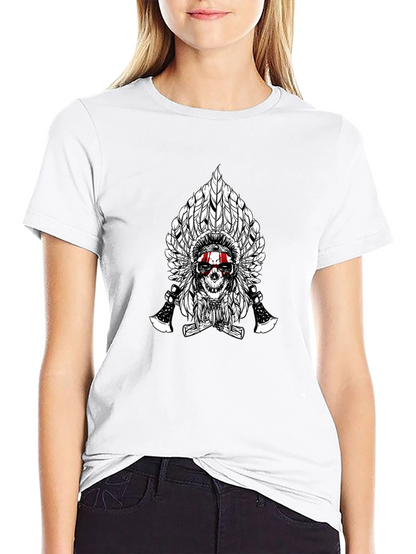 Skull & Feathers Graphic Tee - Black Cotton T-Shirt