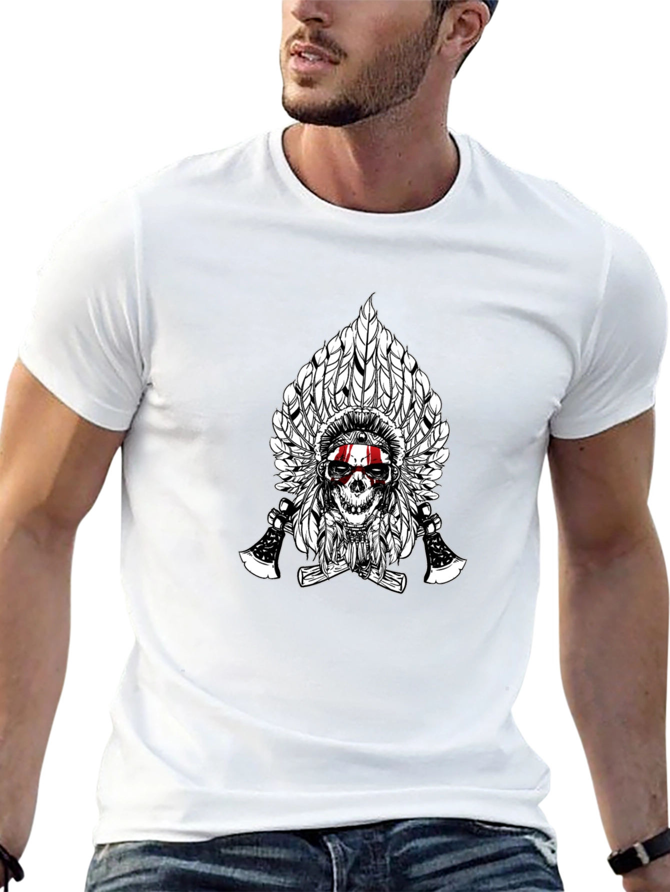 Skull & Feathers Graphic Tee - Black Cotton T-Shirt