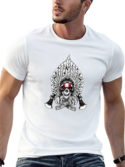 Skull & Feathers Graphic Tee - Black Cotton T-Shirt