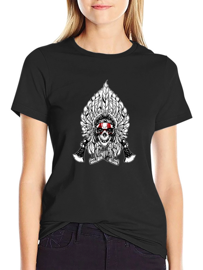 Skull & Feathers Graphic Tee - Black Cotton T-Shirt