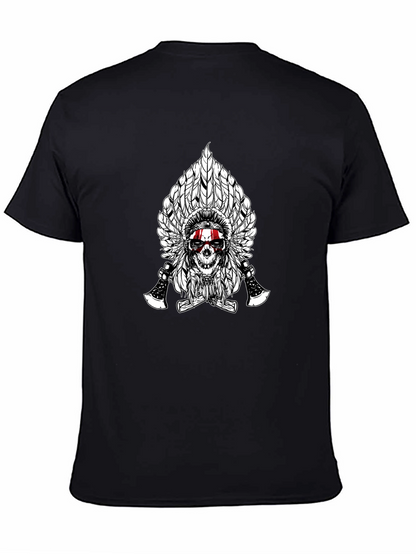 Skull & Feathers Graphic Tee - Black Cotton T-Shirt
