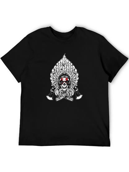 Skull & Feathers Graphic Tee - Black Cotton T-Shirt