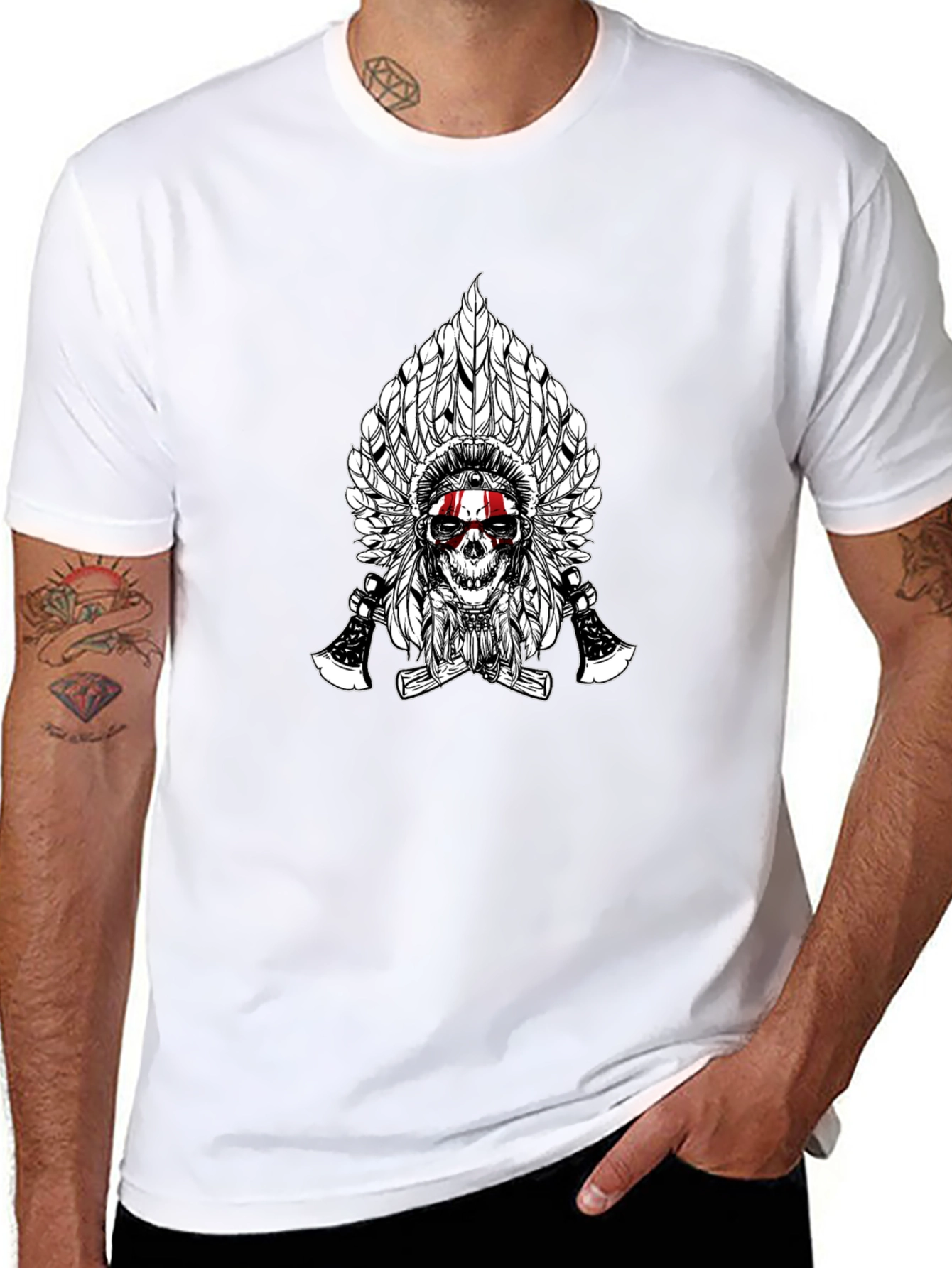 Skull & Feathers Graphic Tee - Black Cotton T-Shirt