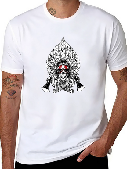 Skull & Feathers Graphic Tee - Black Cotton T-Shirt