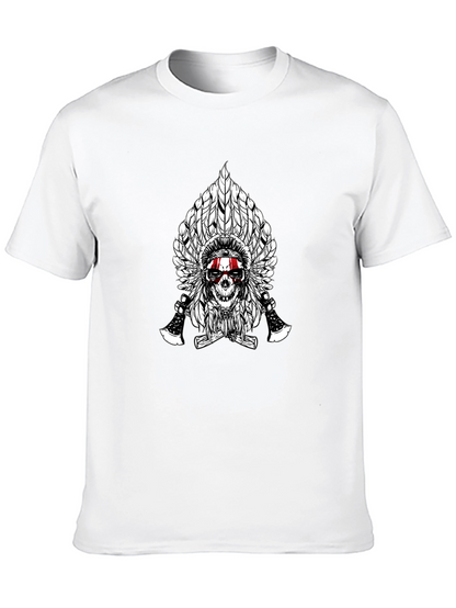 Skull & Feathers Graphic Tee - Black Cotton T-Shirt