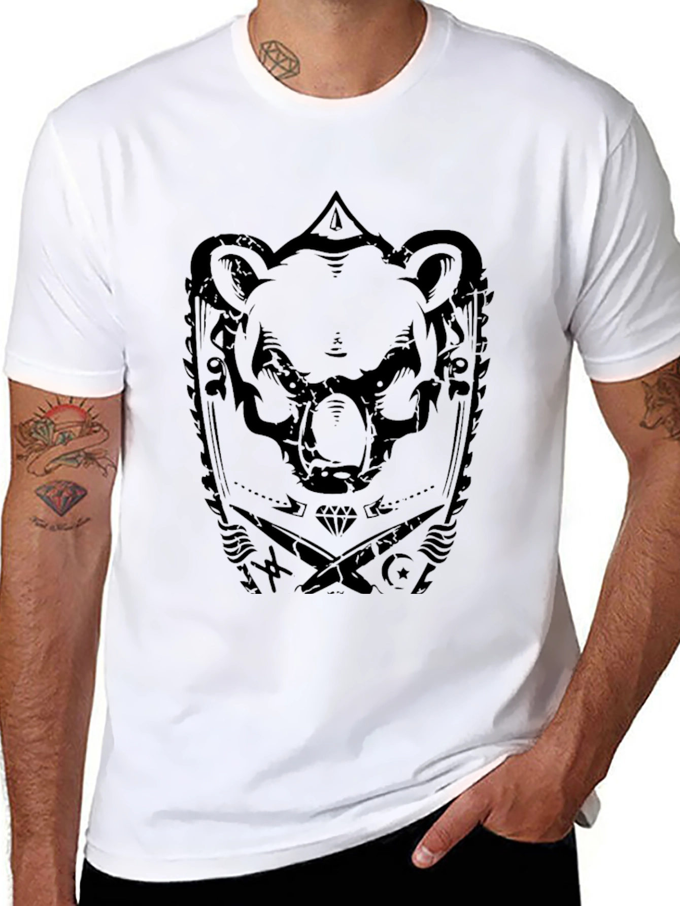 Mens Black Bear Graphic Print T-Shirt
