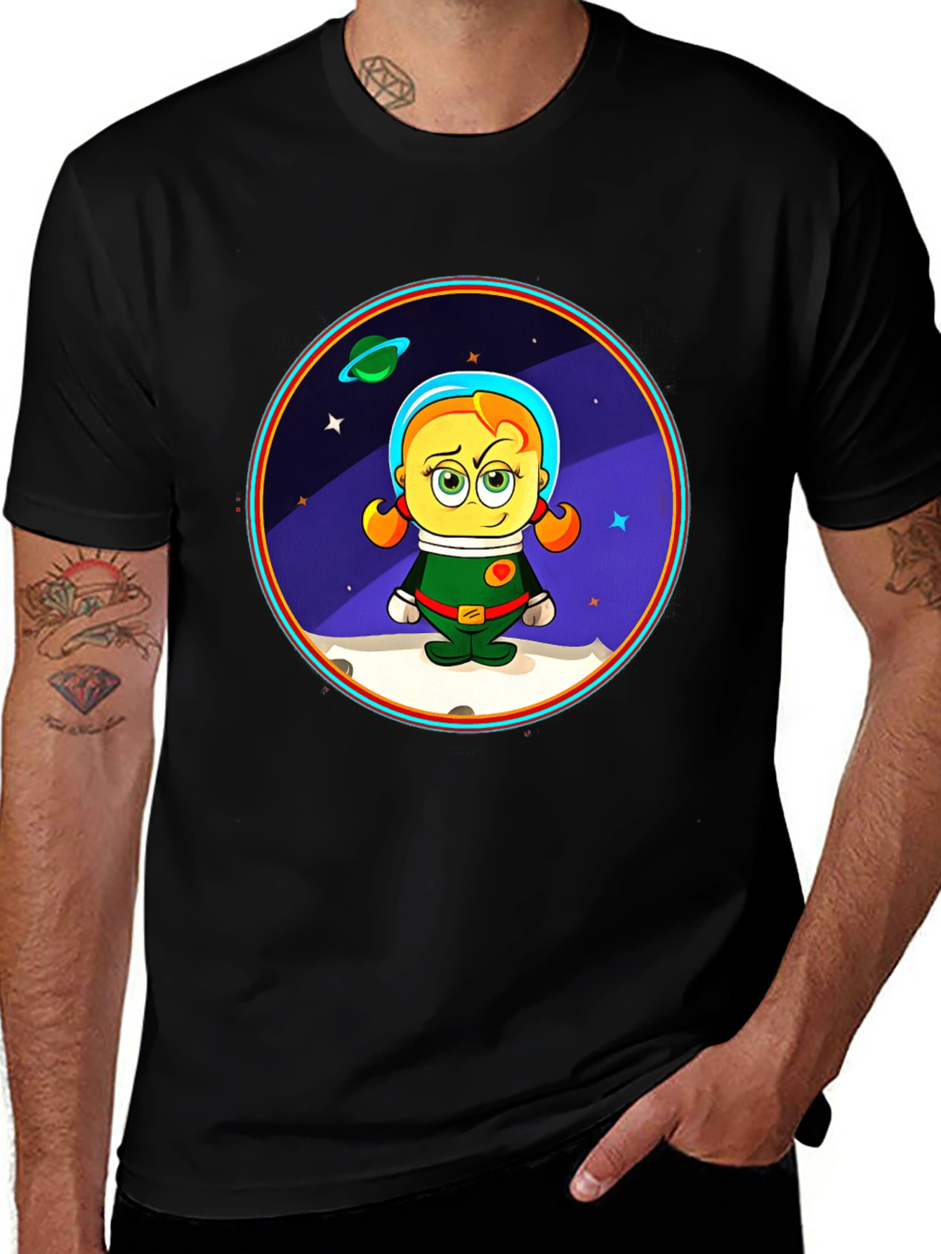 Astronaut Girl Cartoon Graphic T-Shirt