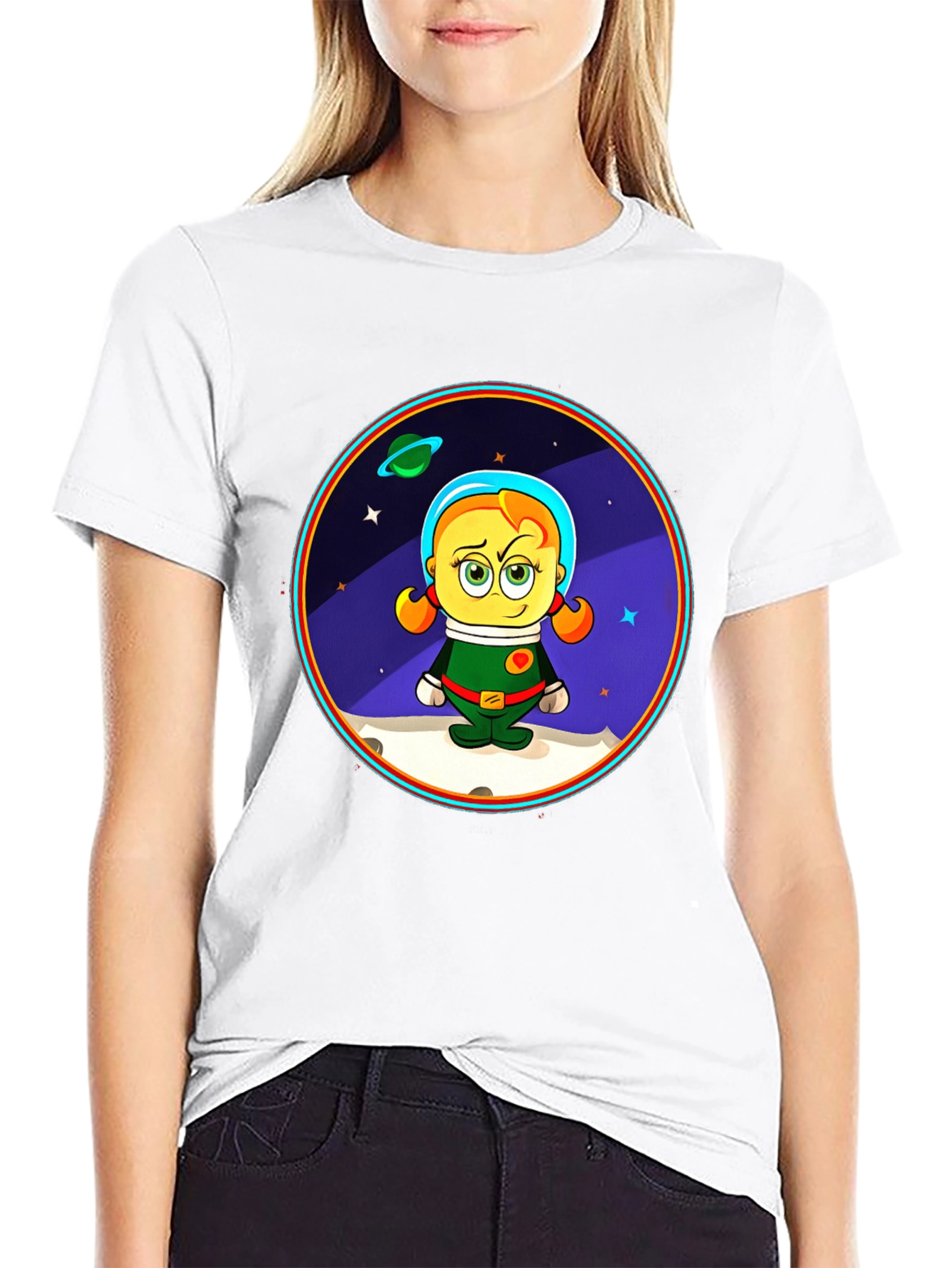 Astronaut Girl Cartoon Graphic T-Shirt