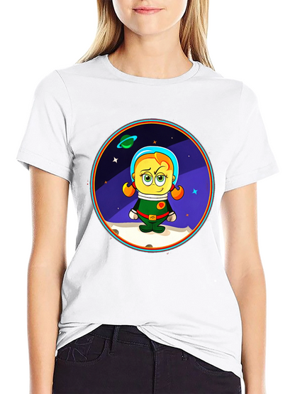 Astronaut Girl Cartoon Graphic T-Shirt
