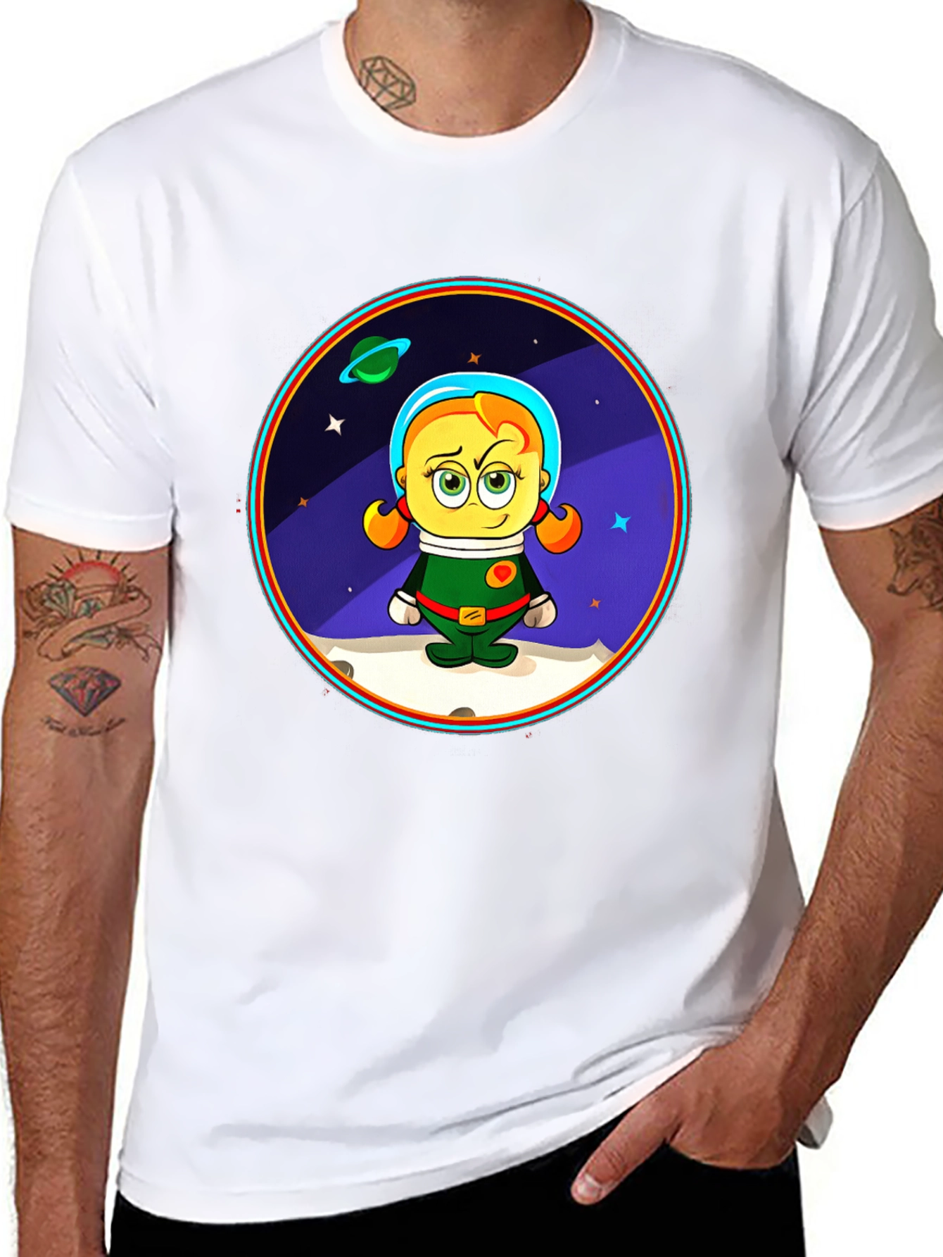 Astronaut Girl Cartoon Graphic T-Shirt