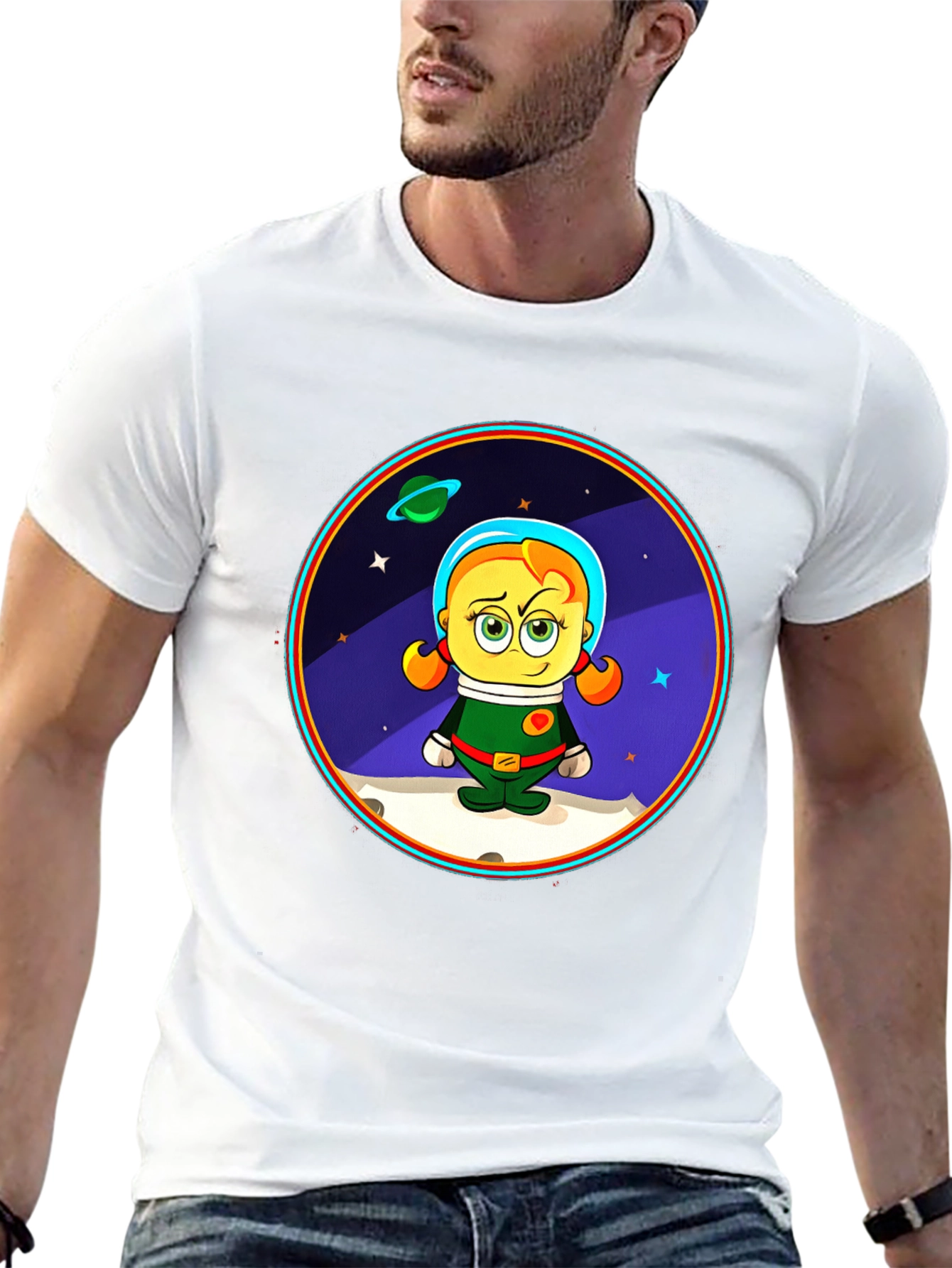Astronaut Girl Cartoon Graphic T-Shirt